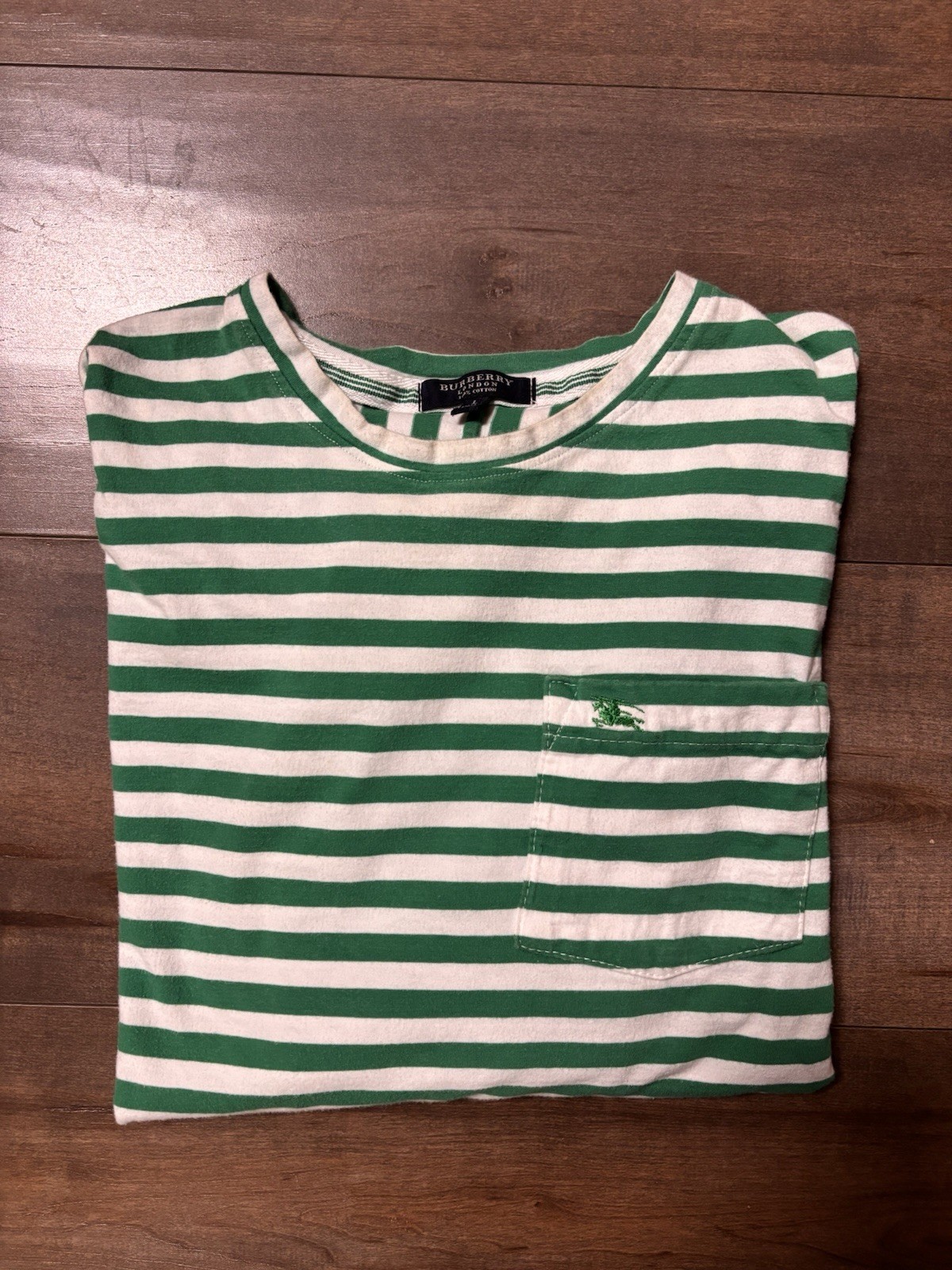 Burberry London Women’s Striped Long Sleeve Size Lg Green/White