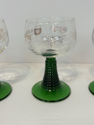 Schmitt Sohne Green Ribbed Beehive Stem Glasses Grape Leaf West Germany Vintage - Picture 16 of 20