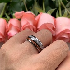 8mm Tungsten Carbide Ring Men Women Wood Shiny Meteorite Polished Sz 6-15
