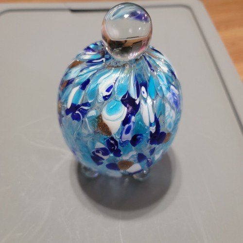 Footed Art Glass Abstract Gold, Light And Cobalt Blue diffuser Paperweight,Thick - Picture 3 of 16