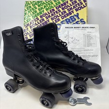 Roller Derby Vintage Sz 10 Black Skates Urethane Blue Wheels Retro w/tool box