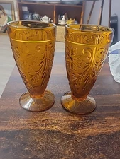 2 Vintage Tiara Indiana Glass Amber Sandwich Iced Tea Glass Tumbler