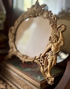Vintage - Victorian Brass Cherub Dresser or Vanity Ornate Baroque Frame