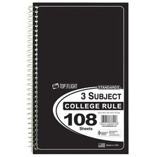 Top Flight Standards 3-Subject Wirebound Notebook, 108 Sheets, College Rule, 9.5