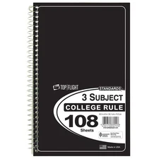 Top Flight Standards 3-Subject Wirebound Notebook, 108 Sheets, College Rule, 9.5