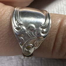 Handcrafted Silver plated Spoon Ring Engraved Scroll Pattern Size 11.5