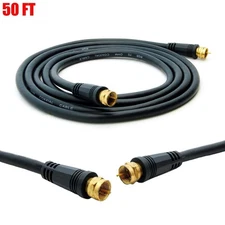 50FT RG6 Coax Coaxial Satellite Extension Cable TV Antenna F Type Screw On Gold