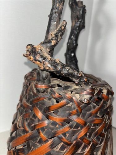 "GRAN CESTA JAPONESA ANTIGUA SHOWA KAGO IKEBANA - MANGO RAÍZ 20"" Alto" - Imagen 13 de 13