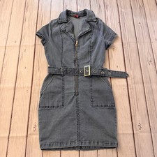 Guess Denim Zip Front Belted Mini Dress Short Sleeve Women’s Medium