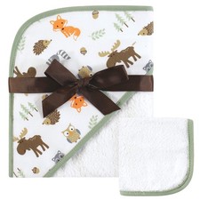 Unisex Baby Cotton Hooded Towel and Washcloth, Woodland, One Size