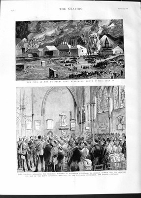 Original alter antiker Druck 1888 Fire Beers Mine Kimberley Afrika Lord Wolseley