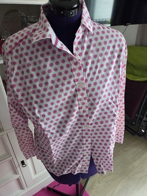 Walbusch Bluse 46 4446 extraglatt weiss pink gepunktet Punkte Dots top wie neu!!