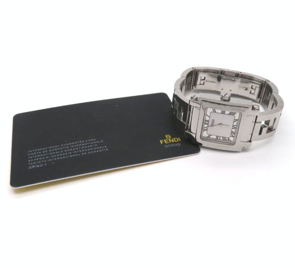 Fendi Quadro 6000L Women's Quartz Square SS Watch White Silver Used thumbnail 2