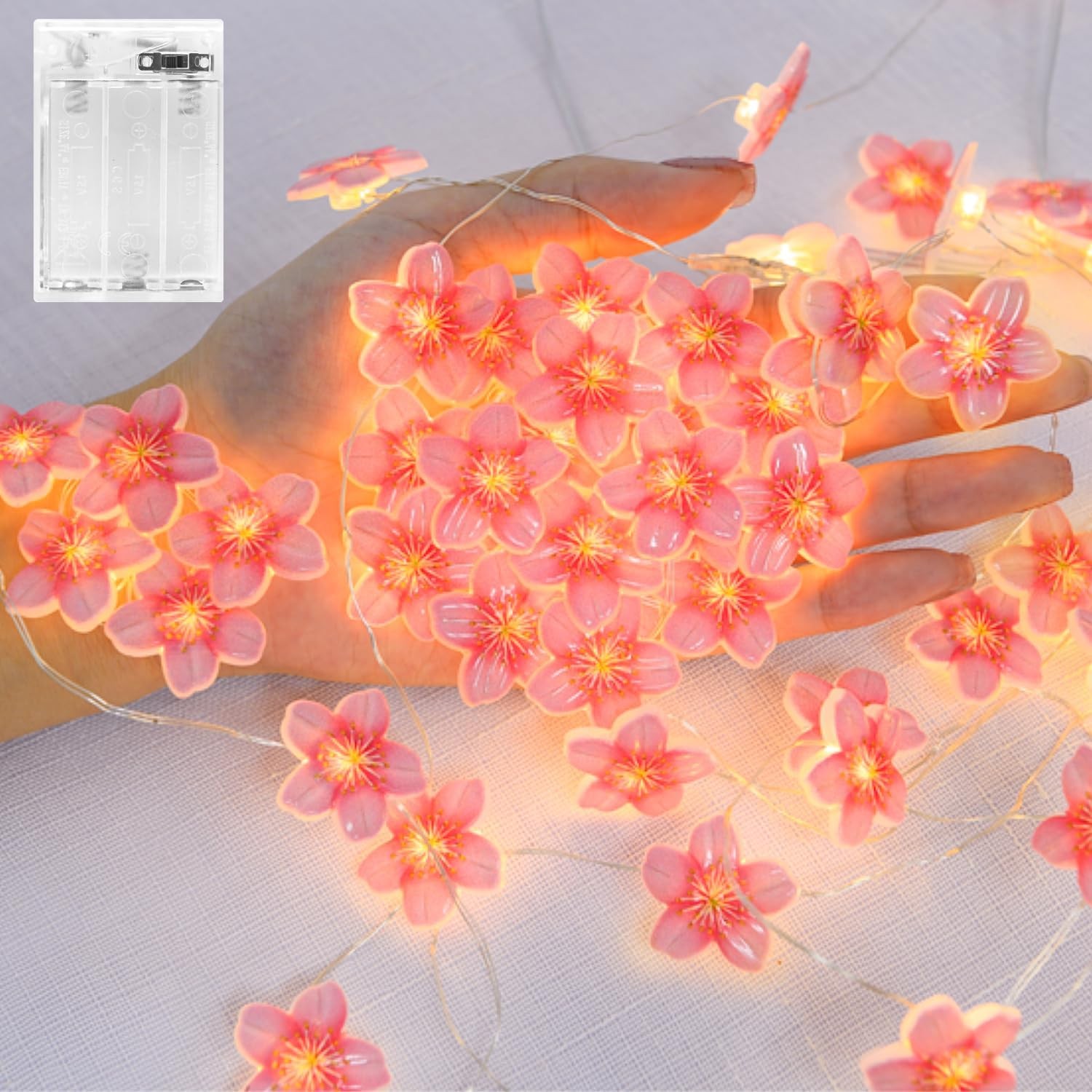 Flower Fairy String Lights, 2M 20 LED Pink Cherry Blossom Lights with Timing Fu