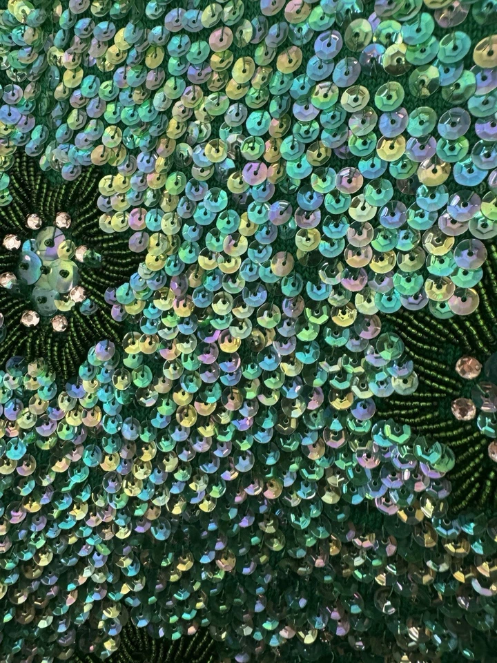 Vtg Beaded Top S/XS Emerald Green Sequined Fringe 60's Party Cocktail Fairy Glam - Image 3 of 4