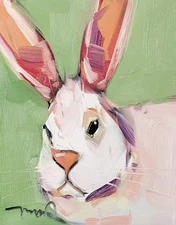 White Bunny Rabbit Charming Canvas Art PRINT Painting By Artist Jose Trujillo