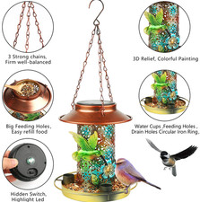 Solar Bird Feeder For Outdoors Hanging, Metal Wild Bird Feeder For Cardinals Sol