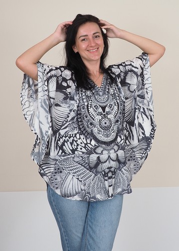 Ladies Kaftan Tunic Top Loose Fit Blouse Beachwear Floral Animal Print One Size - Picture 18 of 46