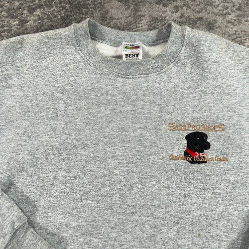 VTG Bass Pro Shops Sweatshirt Mens Large L Grey Crew Neck Black Lab Dog Logo Y2K - Picture 2 of 15
