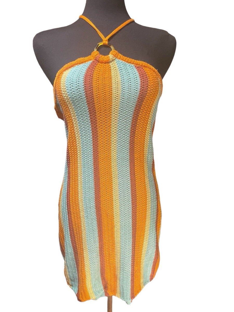 blue and orange summer dress Almost Famous Beach Knit Strappy Size XL Paradise found closet_30786 Camille Black Long Sleeve color:Teal