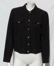 CITRON Santa Monica Black Lightweight Rayon Jacquard Cropped Jacket Top US XS S
