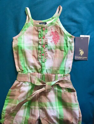 U.S Polo Assn. Baby Girl Size 24 Month Cotton Blend Sleeveless  Plaid Romper