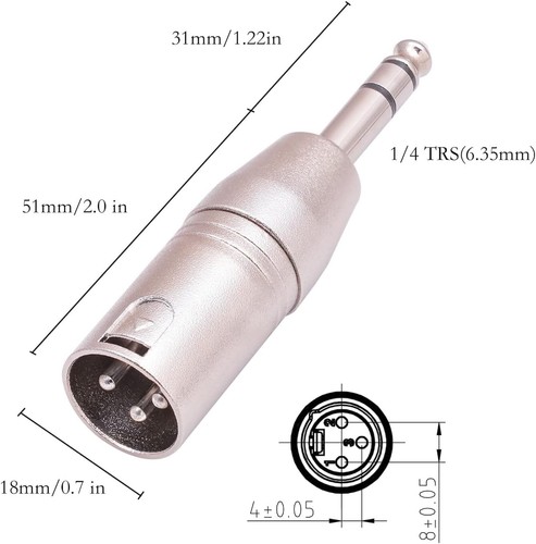 4 Stück 1/4" TRS auf XLR Adapter, symmetrisch Viertel Zoll 6,35 mm Stecker auf XLR Stecker - Bild 21 von 24