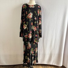 Vintage 1990s Carole Little Colorful Floral Tunic Top Skirt Set