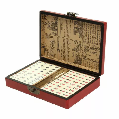 Tragbares Vintage Mahjong seltenes chinesisches 144 Fliesen Mah-Jong Set Spielzeug mit Lederbox - Bild 1 von 15