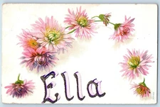 Deer Creek Minnesota MN Postcard  Ella Girl Name Pink Flowers Glitter c1910's