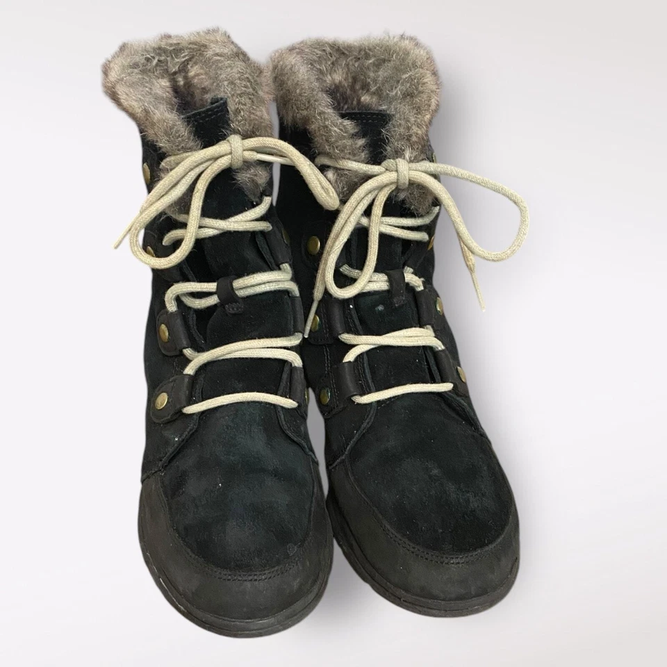Sorel Women’s Black Suede Lace up Fur trim Explorer Joan Boot Size US 11 - Image 2 of 4