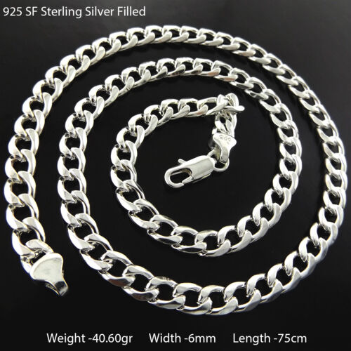 Necklace Real 925 Sterling Silver Filled Solid Statement Link Pendant Chain 75cm - Foto 1 di 2