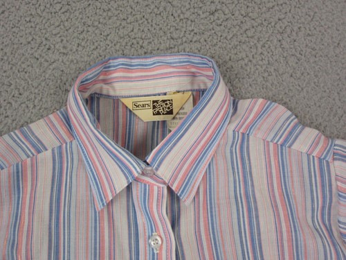 True Vintage Sears Shirt Womens Size 10 Blue Pink Ladies Disco Leisure 70s - Picture 3 of 13