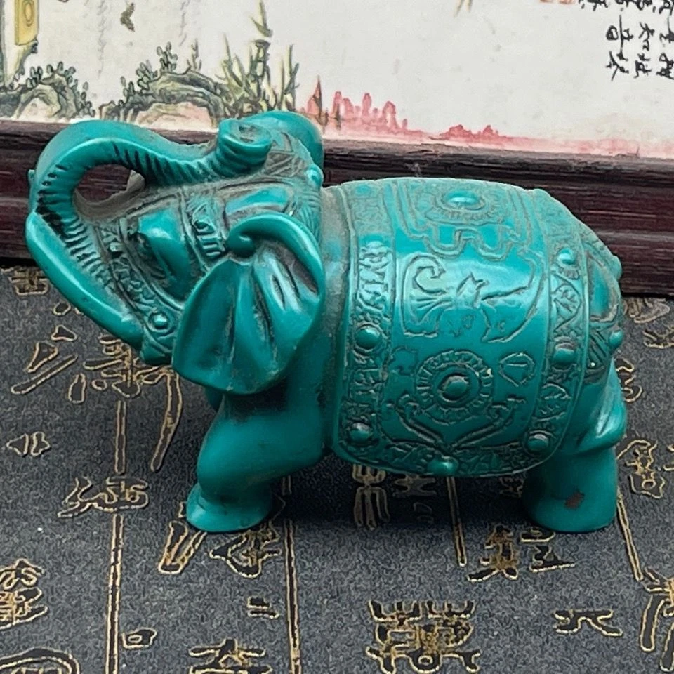 Estatuilla de elefante turquesa sintética resina decoración del hogar estilo antiguo adorno de regalo Foto 3 de 4