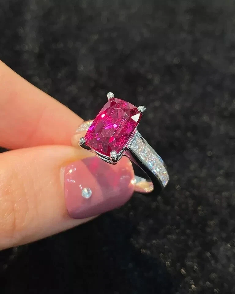 Обручальное кольцо с натуральным красным рубином и бриллиантом огранки подушка 950 платина 5,35 карата размер 7 8 - Изображение 3 из 4