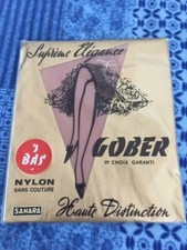 1 Pair Vintage Gober nude garter Stockings Flat knit 8 1/2