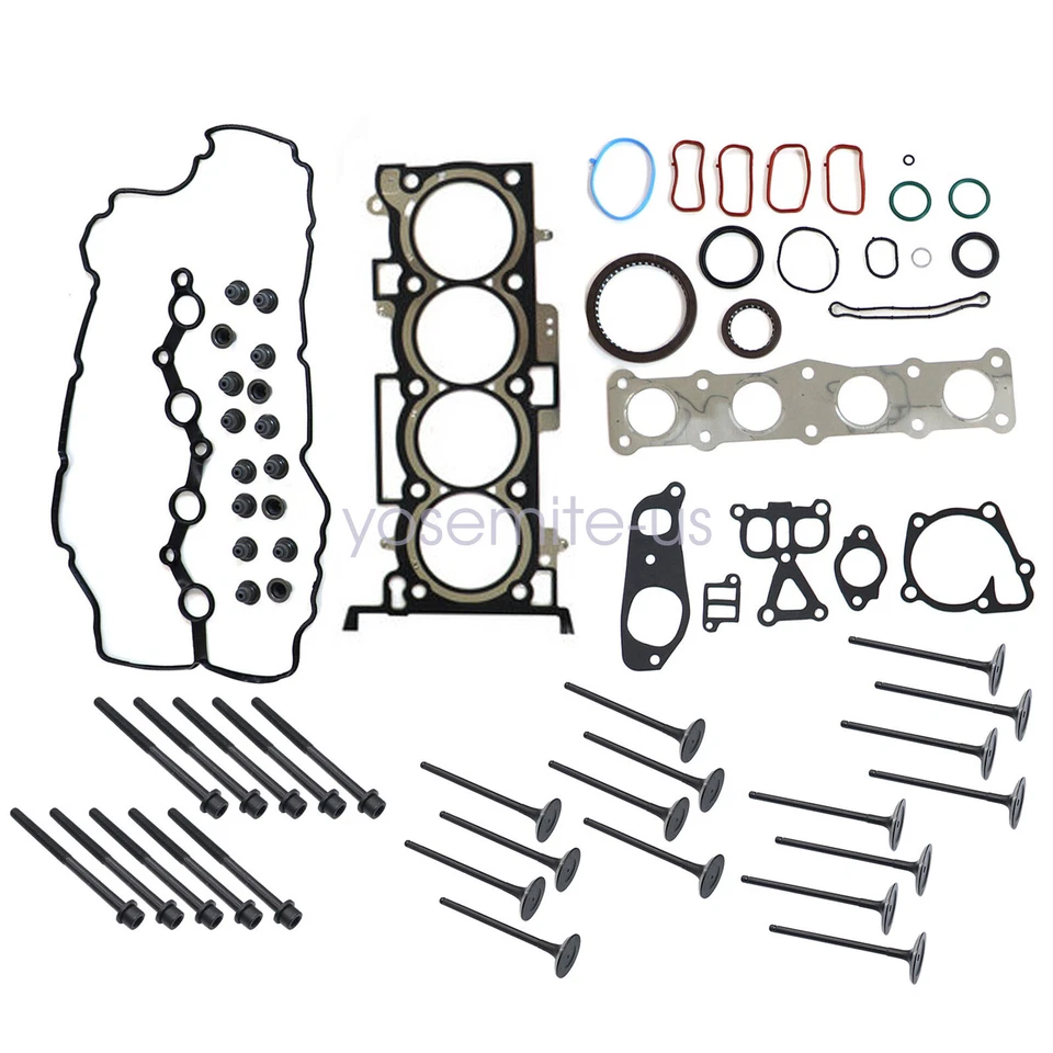 Juego de juntas de culata con pernos y válvulas de escape de admisión aptas para Sonata Kia Optima 2.4L Foto 3 de 4