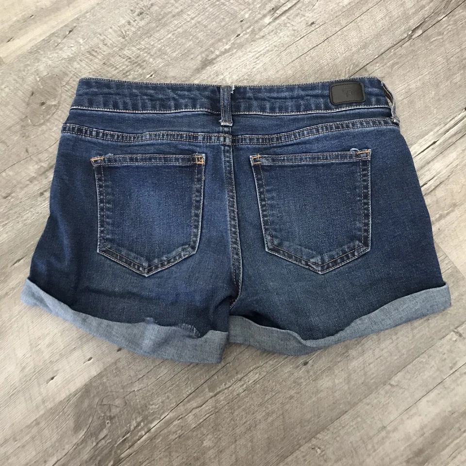 Shorts jeans rosa celebridade juniores 1/25 azul algemado cintura baixa desgastado - Imagem 3 de 4