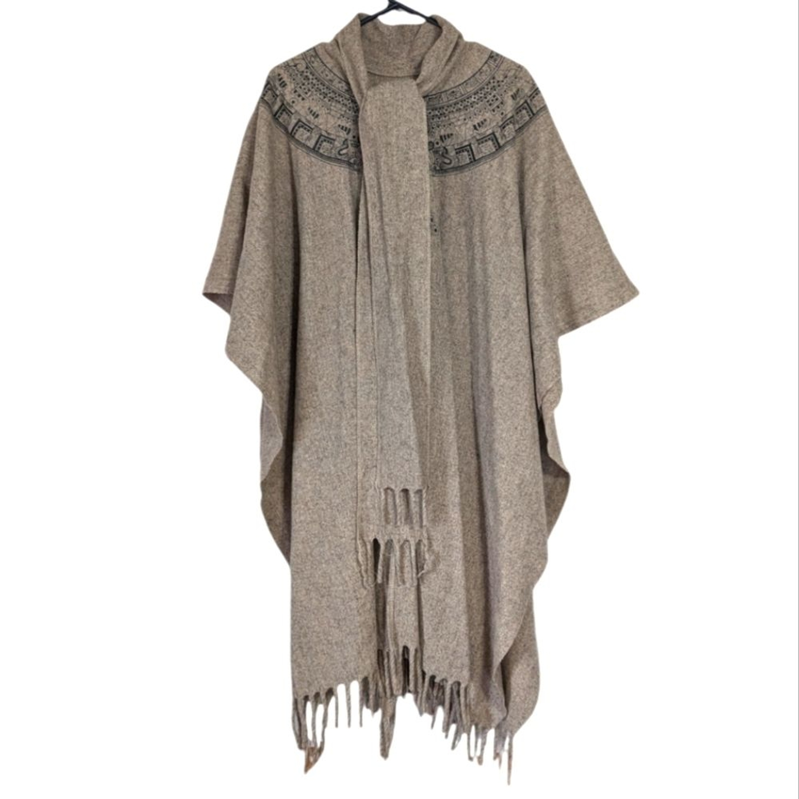 Vintage Southwestern Aztec Wool Cape with Fringe Buttons One Size