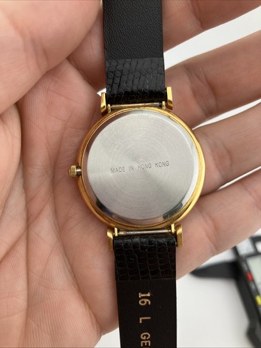 Vtg Lee Sands Ladies 35mm Watch Gold Tone Black Band Peacock Dial 6.5”-8”- RUNS - Picture 20 of 20
