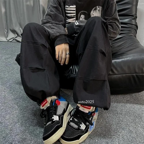 Mens Loose Wide Legs Overalls Casual Trousers Streets Baggy Cargo Pants Hip Hop - Bild 4 von 26