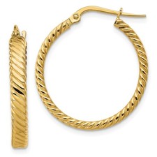 26mm 14K Yellow Gold 3.25mm Patterned Hoop Earrings