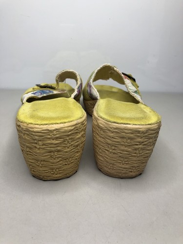 FLY FLOT Anti Shock Yellow Suede Floral Buckle Wedge Sandals Women 41EU/10.5M US - Picture 4 of 16