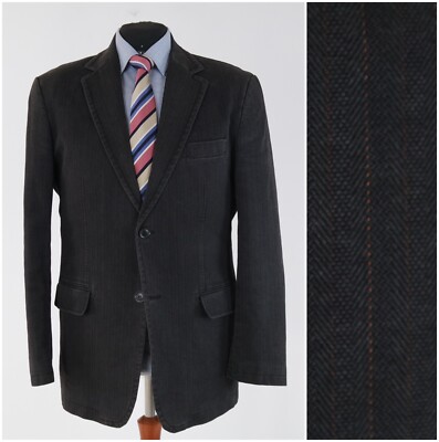 Mens Striped Travel Sport Coat 44L US Size ENGBERS Brown Cotton Blazer Jacket