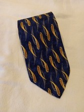 Vintage Robert Talbott Lourie's Dark Blue Silk Tie Yellow Paisley Print USA