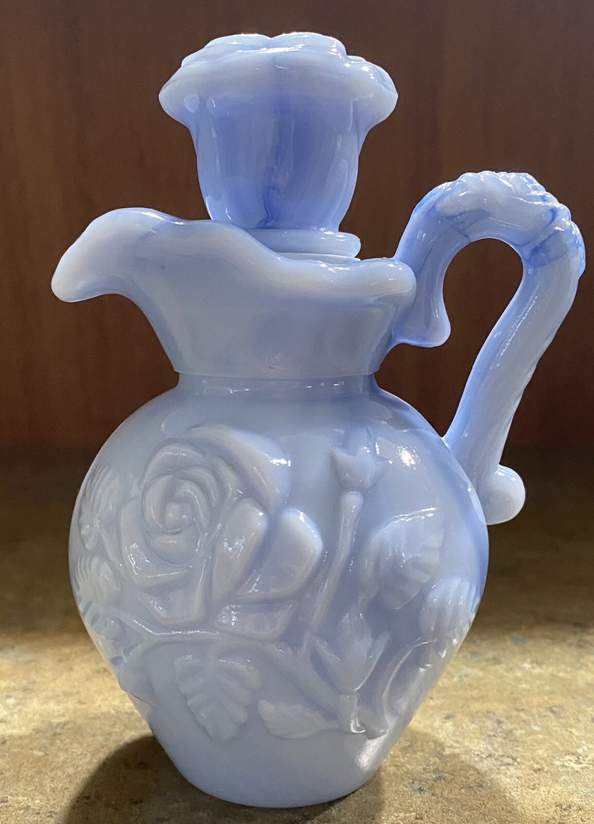 Vintage 1978 Avon Blue Milk Glass Victorian Style Pitcher