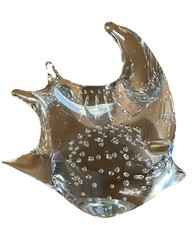 Murano Style Hand Blown Clear Art Glass Controlled Bubbles Angel Fish Figurine