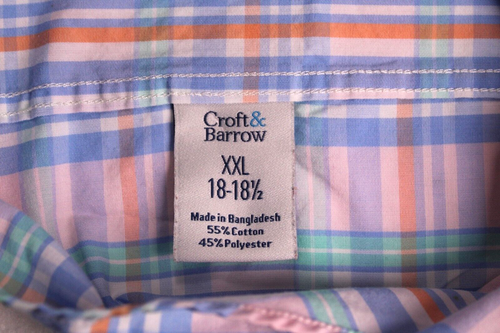 CROFT & BARROW DRESS SHIRT men size 18 light pink blue green plaid short sleeve - Picture 7 of 8