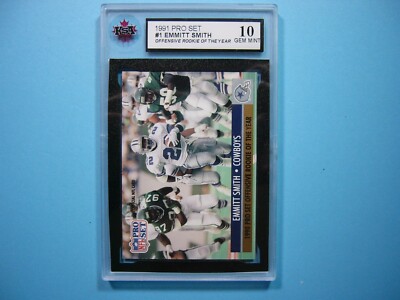 1991 PRO SET NFL FOOTBALL CARD #1 EMMITT SMITH ROOKIE RC KSA 10 GEM MINT SHARP+