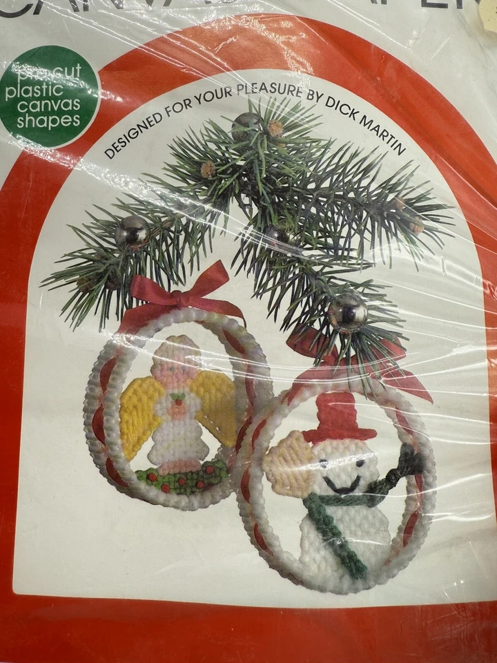 Leisure Arts Canvas Capers Pre-Cut Plastic 2 Ornament Kit Angel Snowman Vtg 1981 - Image 3 of 3